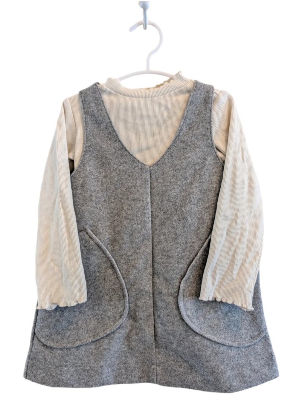 Zara Cream Ribbed Long-Sleeve & Grey Pocket Dress Set 18-24m